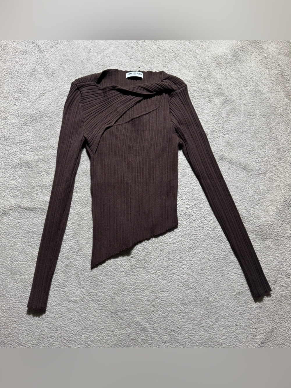 Princess Polly Top Womens Large/XL Ellara Long Sleeve Cut Out Brown Ribbed‎ Tee